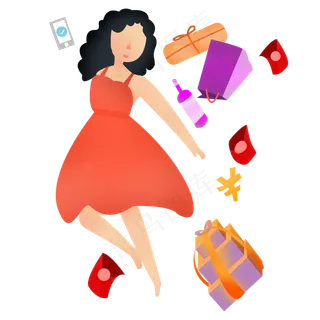 购物达人双十一扁平卡通人物 购物达人双十一扁平卡通人物