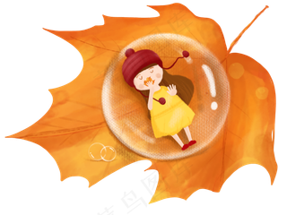 寒露睡枫叶上的女孩