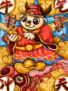 牛年插画 牛年海报 新春海报