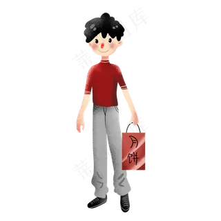 中秋节拿着月饼男孩