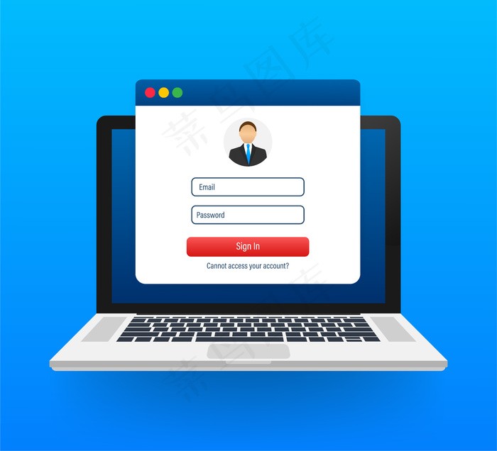 登录帐户、用户授权、登录验证页面的概念。笔记本电脑的登录和密码窗体页上的屏幕。股票插图。