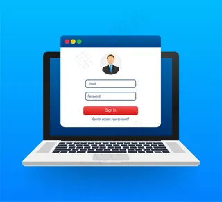 登录帐户、用户授权、登录验证页面的概念。笔记本电脑的登录和密码窗体页上的屏幕。股票插图。