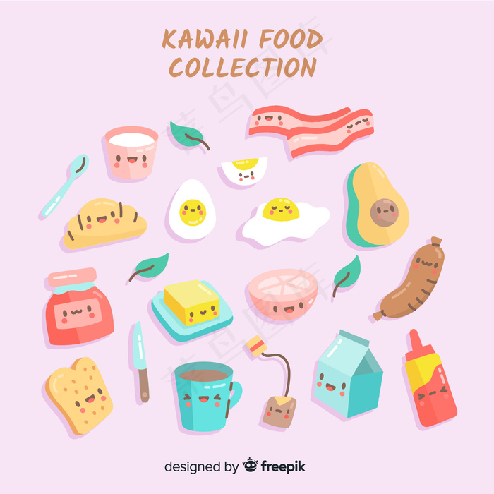 Kawaii食品收藏eps,ai矢量模版下载