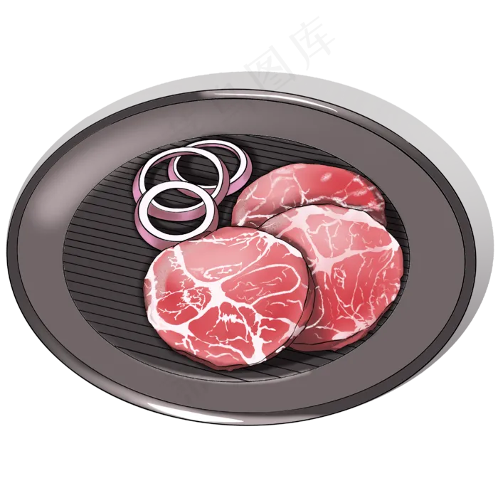烤盘上有洋葱装饰的猪肉片(3000X3000(DPI:132))psd模版下载