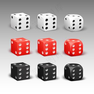 矢量集不同的矩形，圆形红，黑，白骰子上孤立的背景