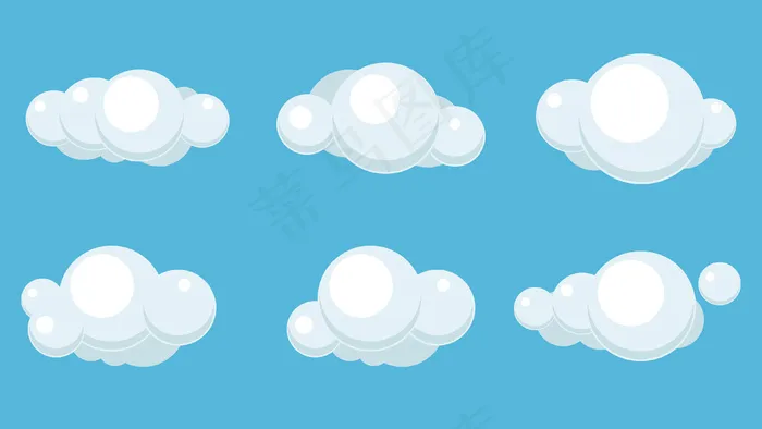 蓝色背景下的云层被孤立了。简单可爱的卡通设计eps,ai矢量模版下载