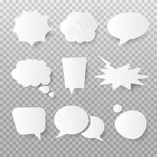 一套白纸空泡的言论和思想。卡通波普艺术和卡通泡沫与软阴影。矢量图已隔离。