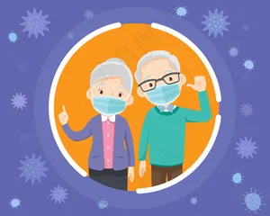 爷爷奶奶戴着口罩。