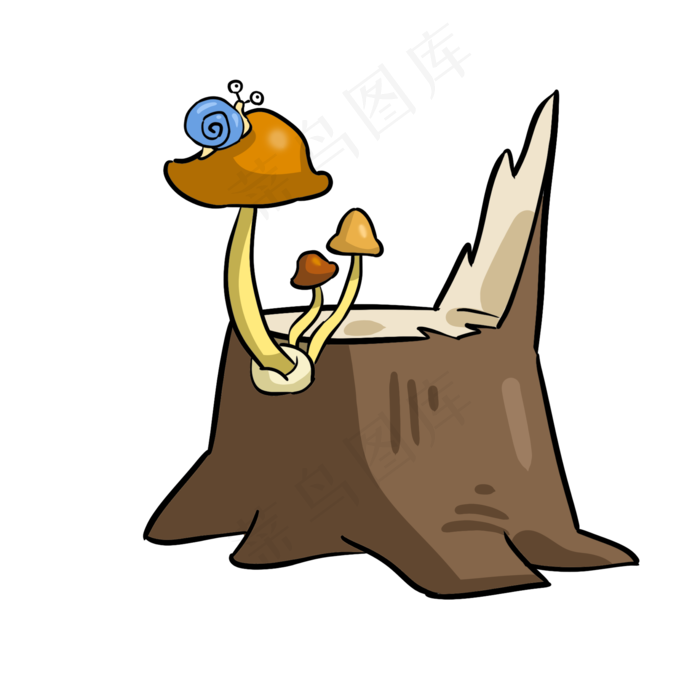 秋分秋色卡通树根蘑菇场景插画