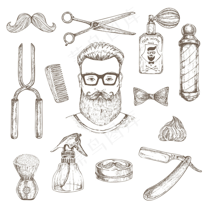 Hipster和barber元素集