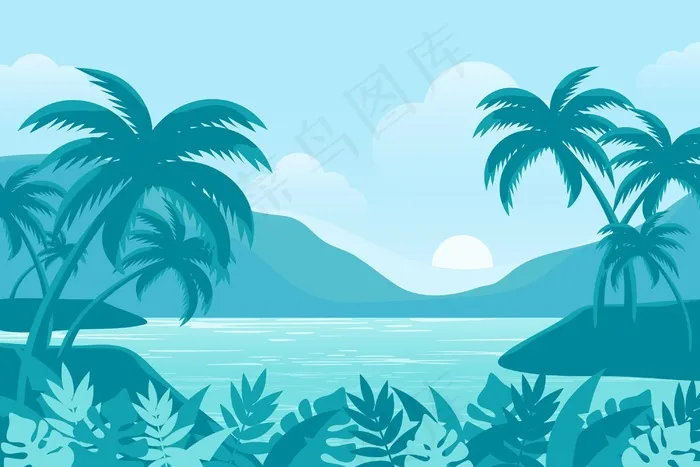 夏季景观-缩放背景eps,ai矢量模版下载