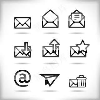 黑色电子邮件图标集