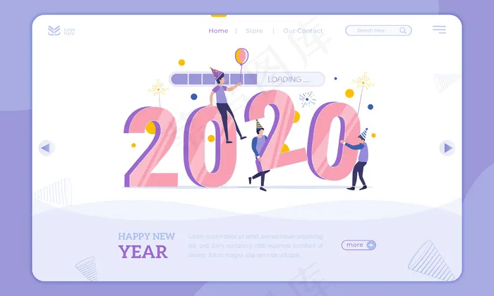 平面设计载入2020年，新年派对登陆页面eps,ai矢量模版下载