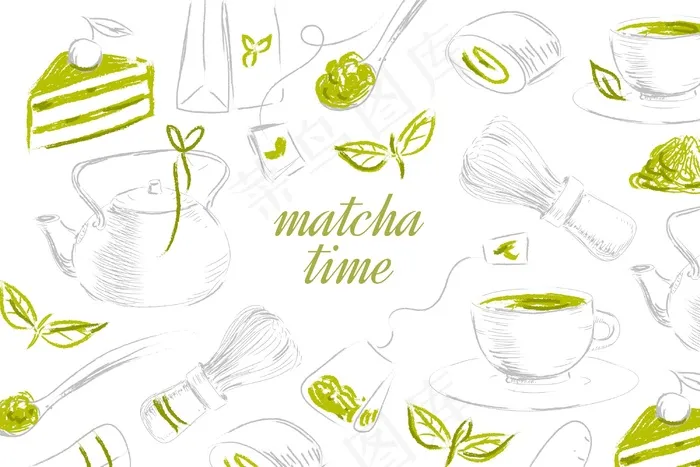 抹茶茶壶、茶包eps,ai矢量模版下载