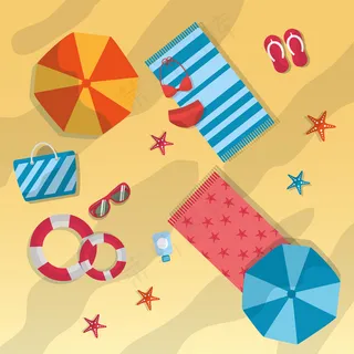 夏日沙滩伞毛巾太阳眼镜海星包救生圈泳衣