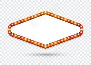 电灯泡广告牌。文本的空菱形复古灯光框。插图