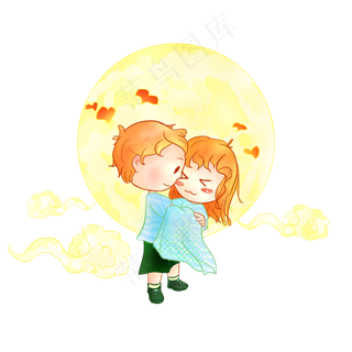 七夕主题卡通人物拥抱插图