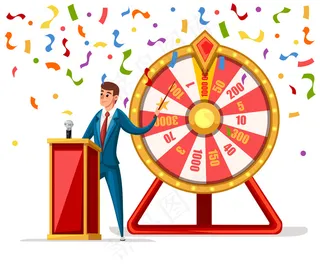 幸运之轮与男人和五彩纸屑插图