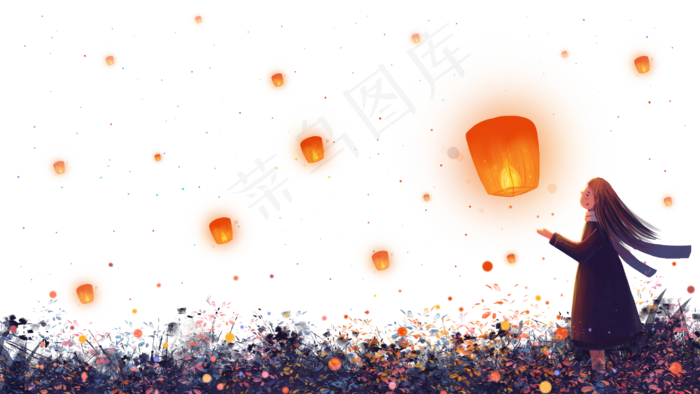 元宵唯美主题之女孩与孔明灯