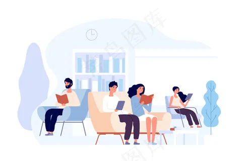 图书馆里的人。坐在椅子上看书的人。高校图书馆理念下的大学生学习知识