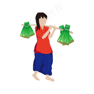 立秋秋季挑秧苗的妇女