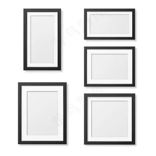 真实的空白相框模板集孤立的白色。