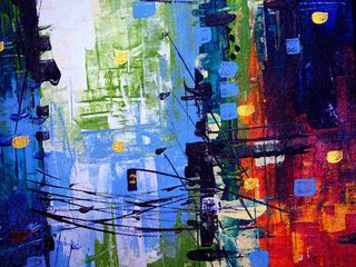 彩色油画城市景观抽象的背景和肌理。