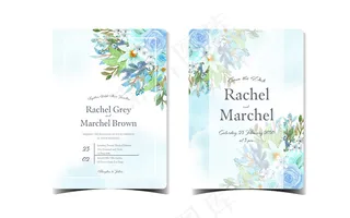 一套镶有美丽花朵的蓝色花朵婚礼请柬