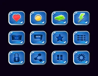 游戏ui资产元素的银色边框果冻gui图标集合