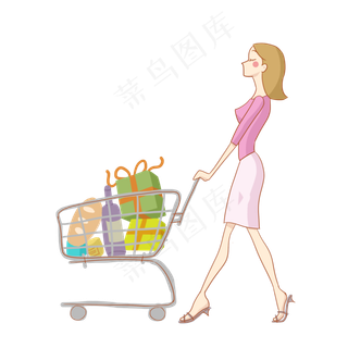 双十一疯狂购物节推着购物车的时