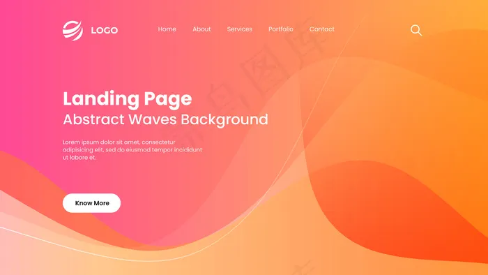 抽象的粉红色和橙色登录页波浪背景eps,ai矢量模版下载