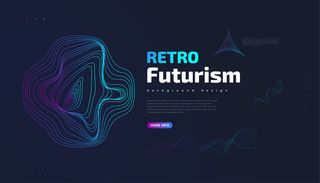 具有抽象多彩波浪形状的复古未来派背景。科幻矢量插图，可用于横幅banner、登录页面、封面、演示文稿等