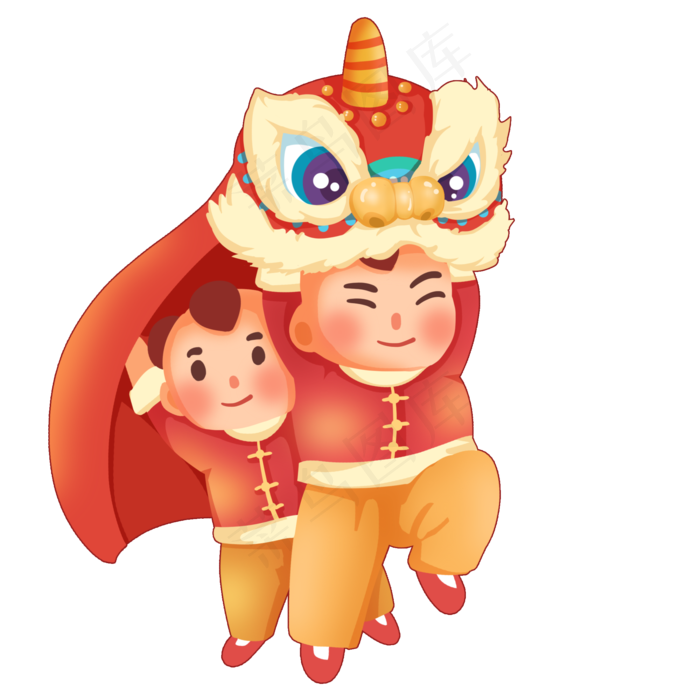 牛年新年小孩舞狮玩耍