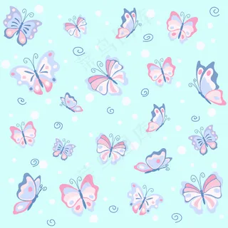 蓝色无缝图案的粉色蝴蝶