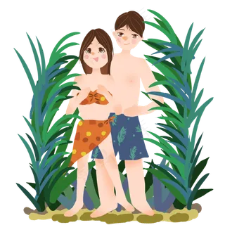 七夕情人节海滩男女设计元素