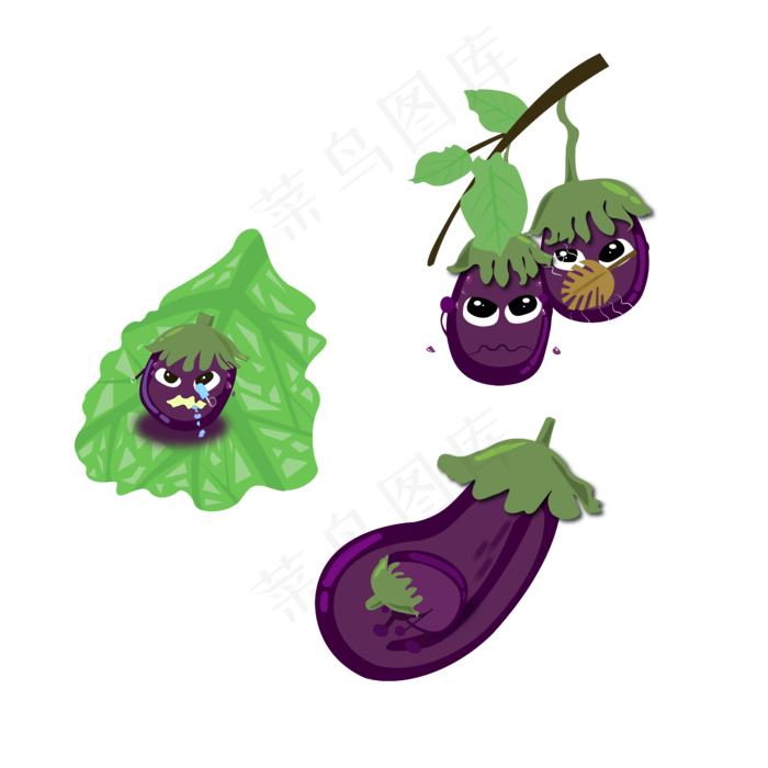 立秋食物茄子绿叶嬉戏搞怪商用元
