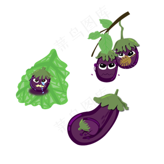 立秋食物茄子绿叶嬉戏搞怪商用元