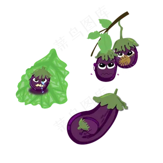 立秋食物茄子绿叶嬉戏搞怪商用元