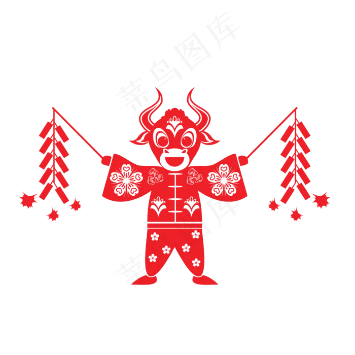 牛年剪纸(2000X2000(DPI:300))ai矢量模版下载