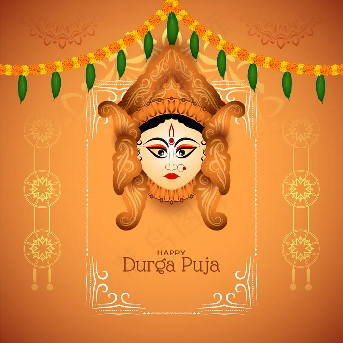 Durga puja印度文化节贺卡eps,ai矢量模版下载