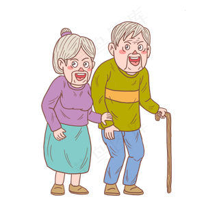 重阳节老爷爷和老太太手绘