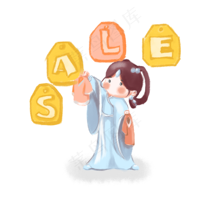 七夕情人节织女sale电商风格插图(2000X2000(DPI:300))psd模版下载