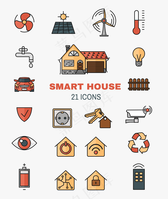 设置智能家居的矢量线艺术图标，通过互联网控制家居工作设备。
