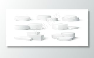 在白色背景下隔离的一组逼真的白色空白产品讲台场景