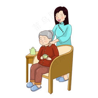 重阳节给老人按摩女孩