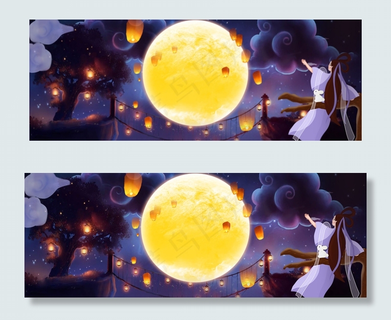 中秋节唯美紫色海报背景