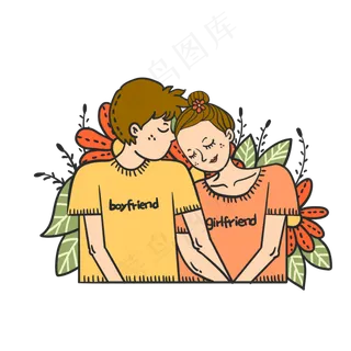 七夕节情人节卡通拥抱的情侣