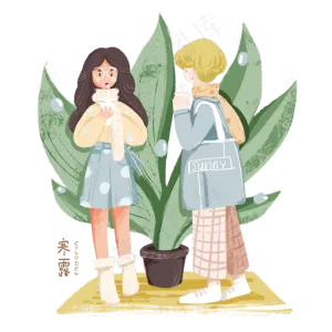 寒露节气女孩喝热水