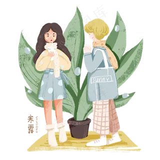 寒露节气女孩喝热水