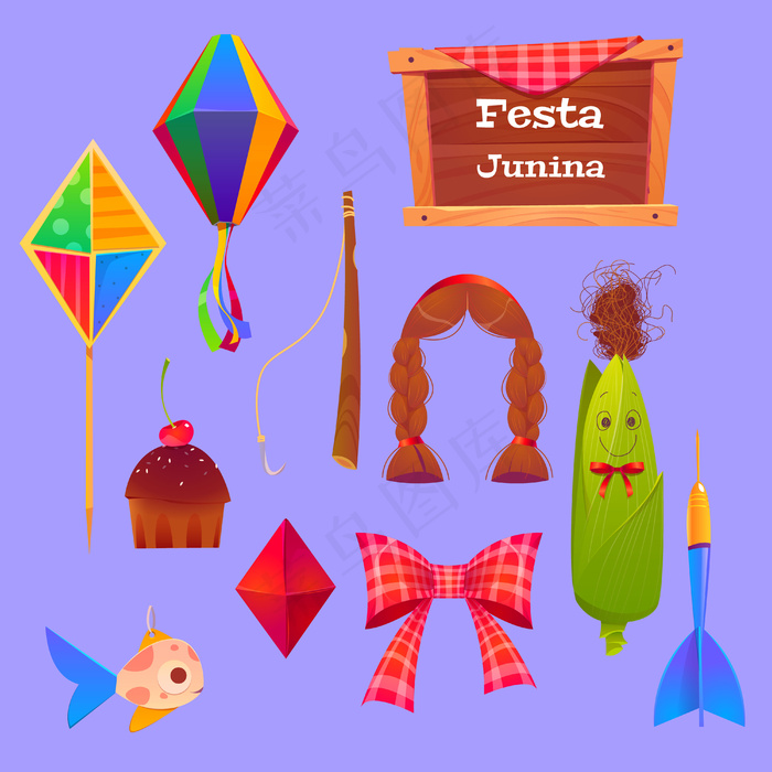 玉米和纸灯笼的junina节日套装eps,ai矢量模版下载